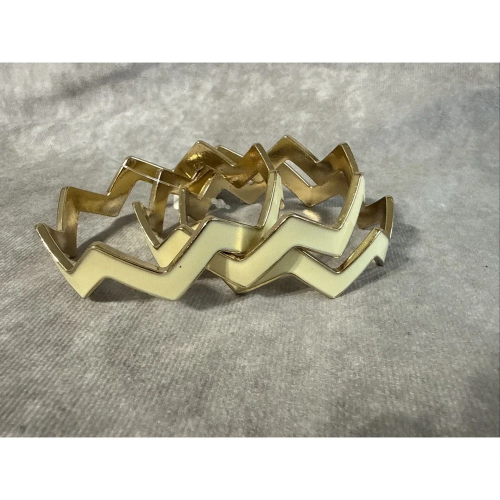 Zigzag Bangle Bracelets Set Of 3 White Goldtone